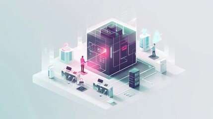 Futuristic data center with virtual interaction and technology