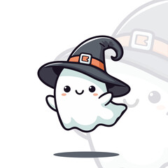 A cartoon ghost with a black hat