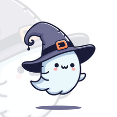 A cartoon ghost with a black hat