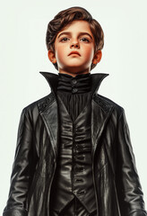 Kid Halloween costume. Vampire kid costume. Halloween Dracula. Halloween kid fashion. Halloween child costume. Halloween kid costume illustration. Dracula costume.	
