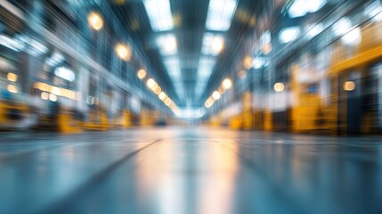 Obraz premium Blurry image of a warehouse. Ideal for depicting speed, efficiency, and movement.