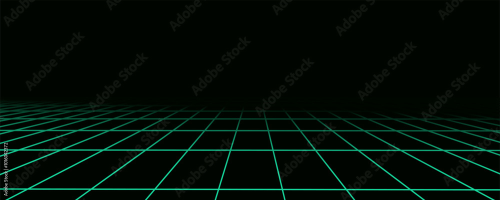 Poster vector perspective grid with gradient faded in end. digital cyberspace. network connection structure