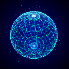 Futuristic sphere made of particles for connect network. Flow of particle in cyberspace. Space energy concept. 3D rendering.