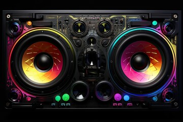 Fototapeta premium Colorful retro boombox with vibrant speakers and controls