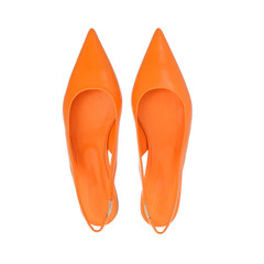 Women's orange leather pointed shoes isolated on white background