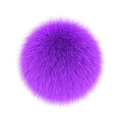 Purple fluffy ball, fur pom-pom isolated on white
