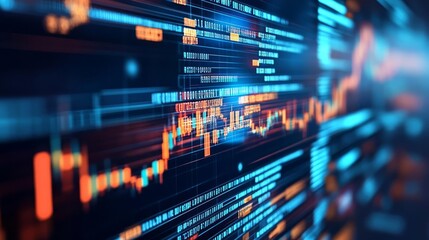 Blockchain financial analytics, virtual holograms, futuristic corporate environment