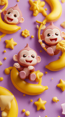 Fototapeta premium Cute Monkeys on Banana Moons.