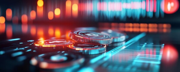 Blockchain financial transaction, glowing holographic interface, sleek futuristic background