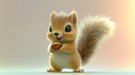 Cute Cartoon Squirrel Holding Acorn