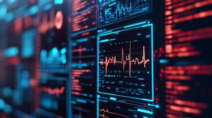 Obraz premium Blockchain healthcare, digital holograms, futuristic health tech