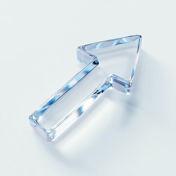 3D glass arrow icon isolated on solid white background reflecting modern minimalistic design with transparency and sleek shine new beautiful stock image illustration AI