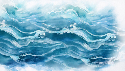 Fototapeta premium paint blue water sea abstract waves watercolor seamless texture hand painted background