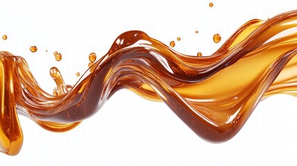 Caramel Flow, a mesmerizing abstract representation of cascading liquid streams in warm caramel tones, elegantly shaped and isolated on a clear backdrop, perfect for creative projects.
