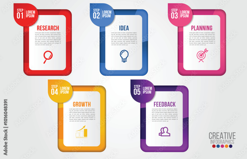 Wall mural business infographic design template with icons and 5 numbers options or steps. can be used for proc