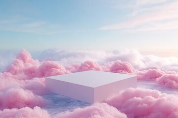 Dreamy pink clouds minimalist white podium for product display