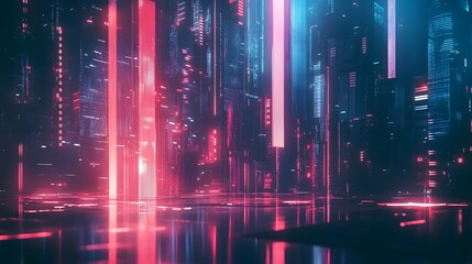 Naklejka premium Abstract, futuristic city of concrete and neon. Night city view, illumination. Dark street, abstract scene, neon rays. 