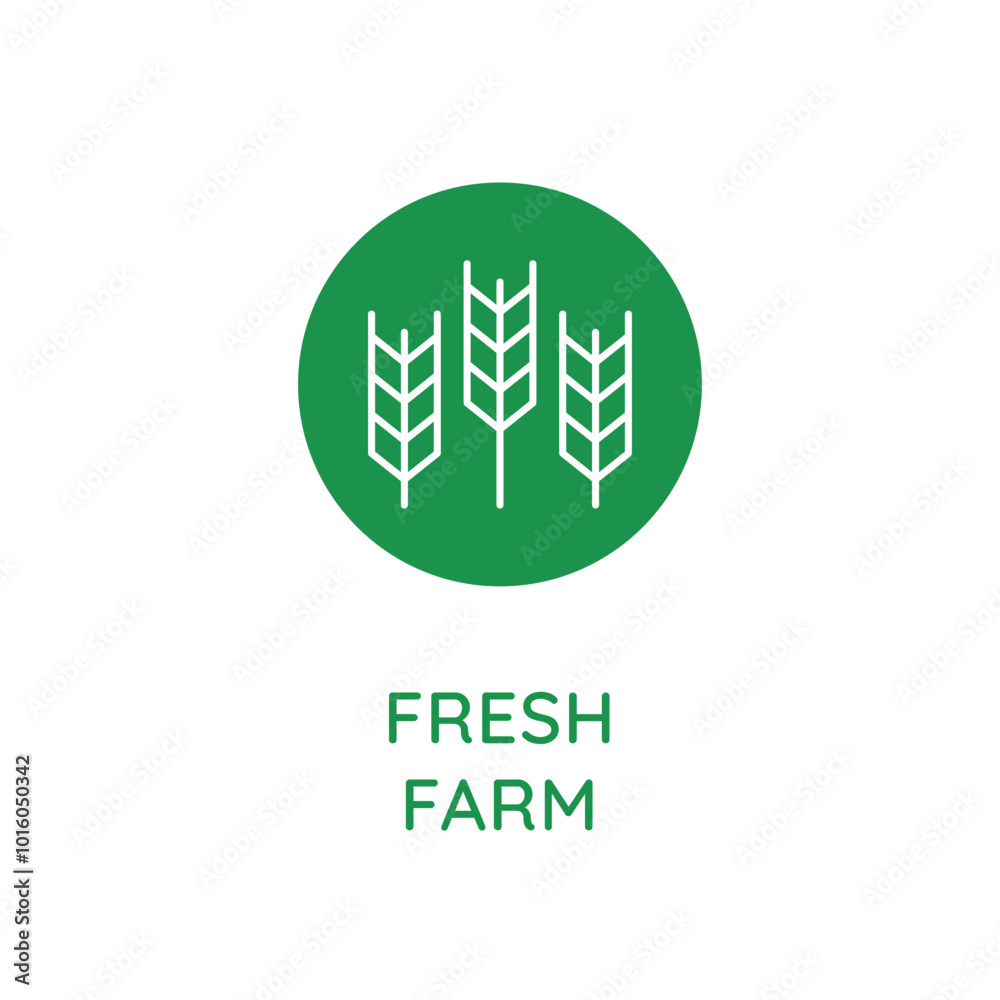 Poster Vector line design element, badge and icon for food and cosmetics packaging in mono linear style - fresh farm
