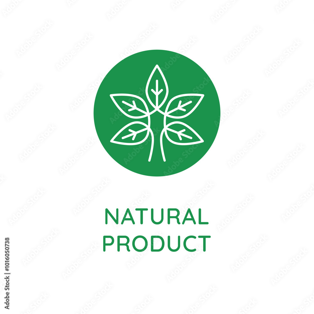 Poster Vector line design element, badge and icon for food and cosmetics packaging in mono linear style - natural product