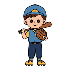 Cartoon Boy Baseball Player with Bat and Glove Illustration