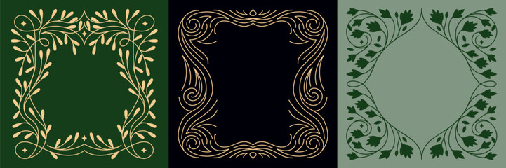 Vector minimal geometric linear border and logo design templates with copy space for text, abstract aesthetic linear compositions, prints, frames and graphic design elements for packaging