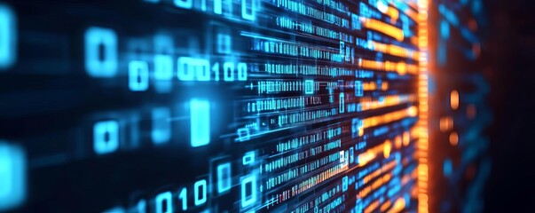 Fototapeta premium Holographic blockchain innovation, sleek modern tech hub, digital data visualization