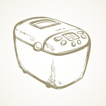 recommend clip art: Modern metal mix cookery baker pot device on white space for text. Freehand outline black ink hand drawn healthy make toast bun loaf oven tool cup object logo in art doodle cartoon style. Closeup view