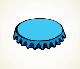 Old blank steel cola crown tap shape on light purple backdrop. Bright multy color line hand drawn glass pop booze cocktail  logo pictogram badge sign tileable design in art retro cartoon style. Close 