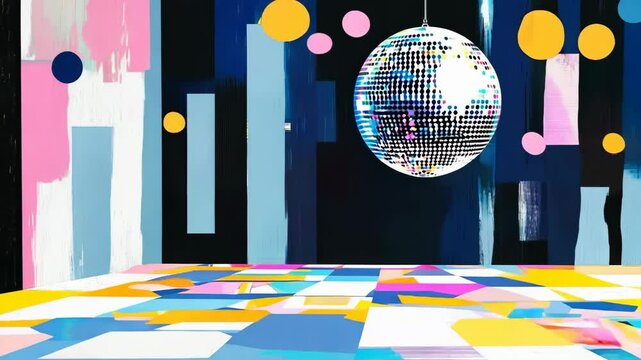 Abstract geometric design with a disco ball and colorful patterns, 4k video