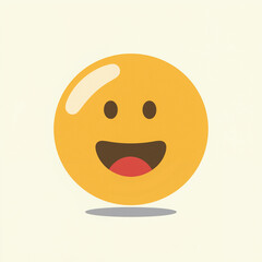 Fototapeta premium A simple, flat design illustration of a yellow emoji with a wide, open-mouthed smile, red lips, and brown eyes. It is set against a white background with a slight shadow underneath, giving a 3D effec