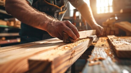 Close-up of a Carpenter's Hand Using a Wood Plane