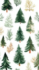 Obraz premium Watercolor christmas tree seamless pattern, isolated, phone background or social media story