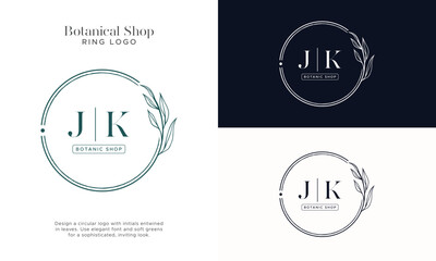 Elegant Botanical Circle initial Logo Collection, Enchanting Leaf and Floral Designs for Your Brand
