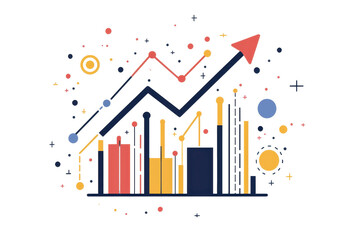 Colorful abstract financial graph with growth arrow, symbolizing business success and data analysis on transparent background.