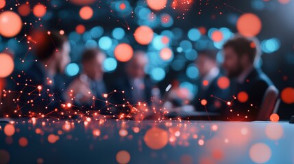 A group of thought leaders engaging in a lively discussion about technological advancements.