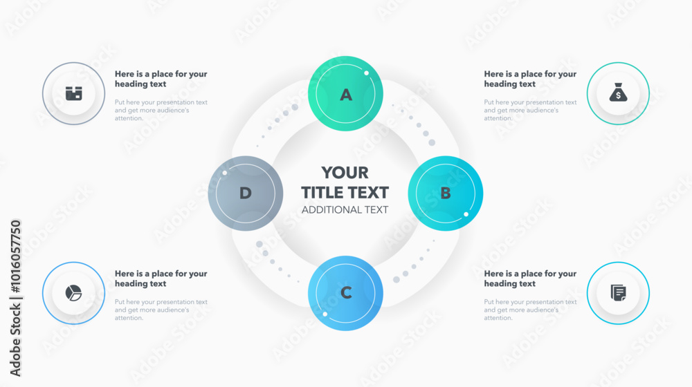 Fototapete modern round cycle diagram with four colorful steps. simple process chart design with icons and thin