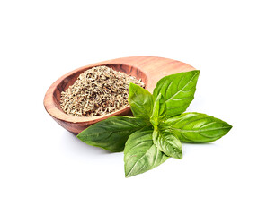 Dries herbal basil on white backgrounds.