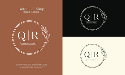 Elegant Botanical Circle initial Logo Collection, Enchanting Leaf and Floral Designs for Your Brand

