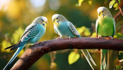 Obraz premium 木の枝にとまるセキセイインコ