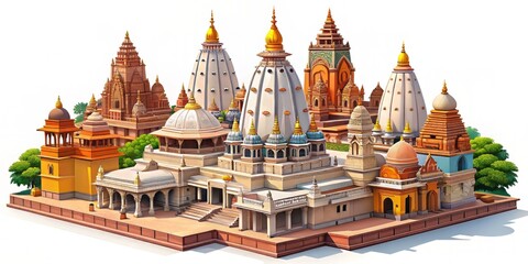 Naklejka premium Aerial vector icon depicting the Kashi Vishwanath Temple, symbolizing rich cultural heritage and spiritual significance, blending architectural