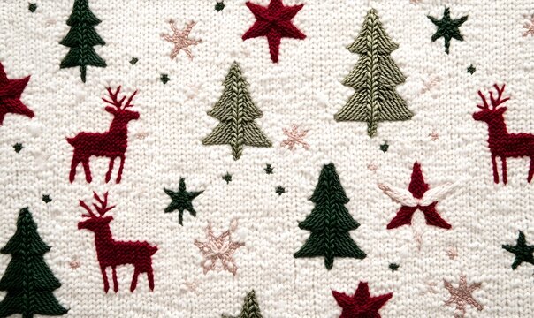 A festive Christmas sweater pattern on a white background, Generative AI 