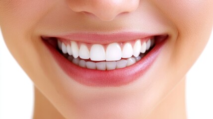 Obraz premium Close-up of a Beautiful Womans Smile with Perfect White Teeth, Healthy Gums, and Natural Lip Color