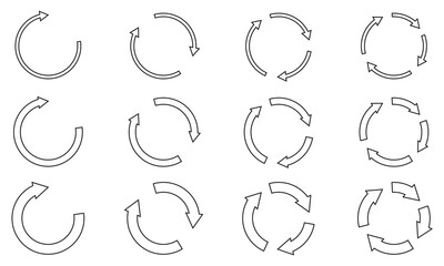 Circle arrows icon set. Round reload sign, repeat icon, rotate arrow symbol, Vector illustration web design. flat style, clip art.	
