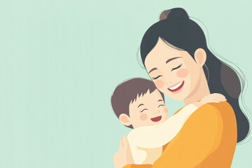 Obraz premium An overjoyed mother hugging her child, A joyful mother hugs her smiling child in a warm embrace, capturing a moment of love and happiness in a soothing background.