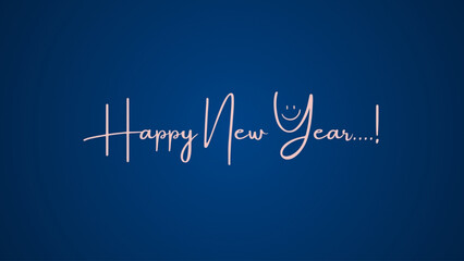 happy new year callighraphy on midblue background with smile face