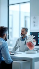 Obraz premium A doctor uses a 3D heart model to explain heart health to a patient
