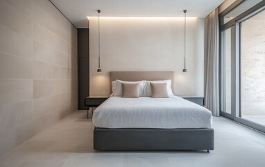 Modern bedroom design with natural light and minimalistic decor in a contemporary setting
