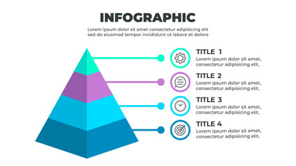 Infographic illustrating a four-step process represented by a 3D pyramid with four layers
