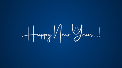 Fototapeta premium happy new year callighraphy on midblue background with smile face