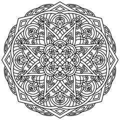 Fototapeta premium Colouring page 387, hand drawn, vector. Mandala 330, ethnic, swirl pattern, object isolated on white background.